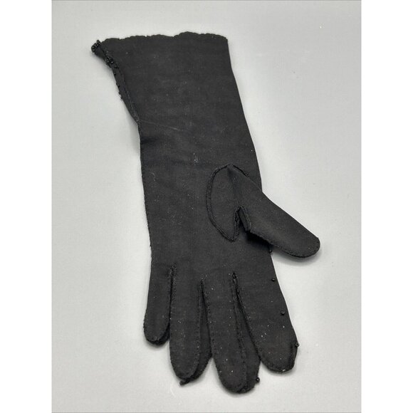 Gloves Opera Black Hand Beaded Gauntlet Scalloped Edge MCM 13.5” Long Vtg - Picture 9 of 10